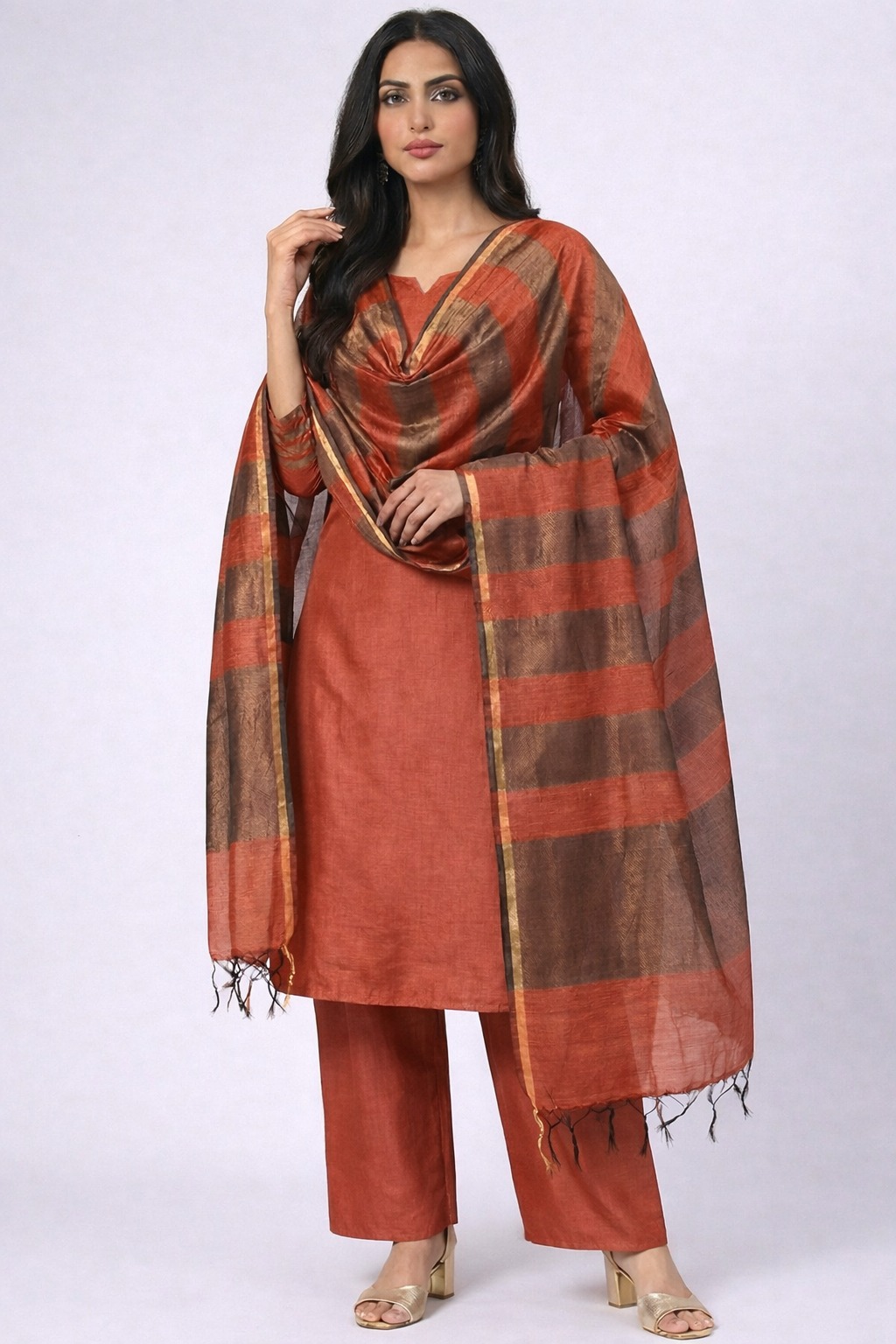 Banarasi Cotton Suit copper